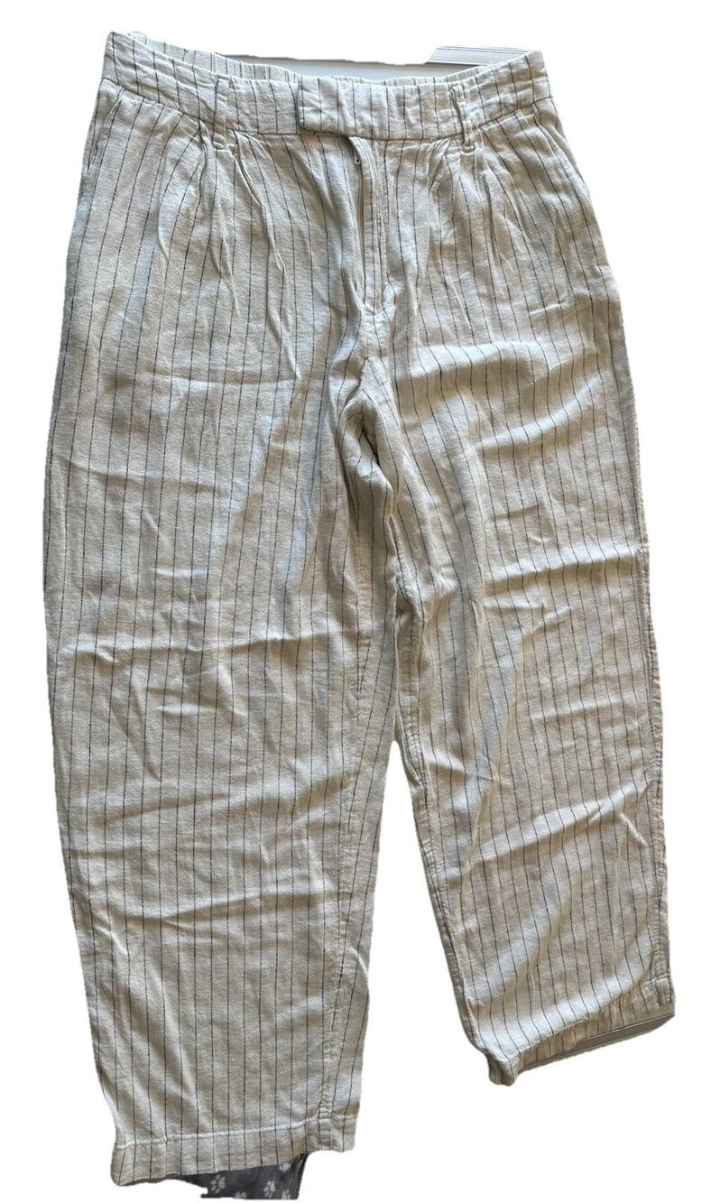 A New Day Striped Cream Linen Blend Pleated Ankle Pants Womens’s 10 Preppy Beach